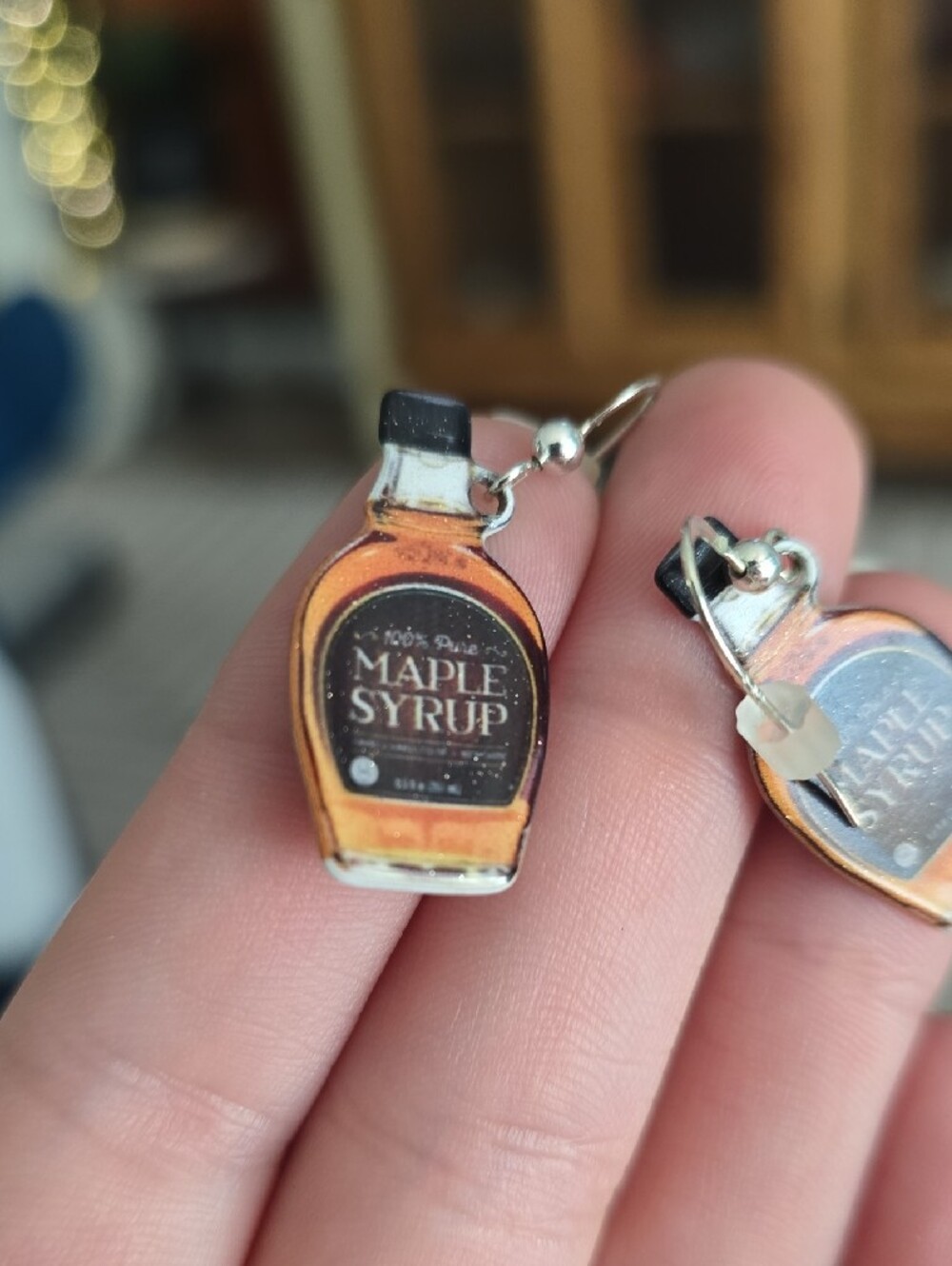 Maple Syrup Bottle Dangle Earrings - Orange & Black - Picture 3 of 4